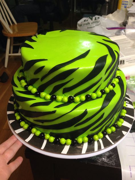 Neon green zebra cake Neon Green Cake, Zebra Cake, Green Electric, Purple Cakes, Sweet 16 Cakes, 16 Cake, Green Cake, Green Zebra, Doll Cake