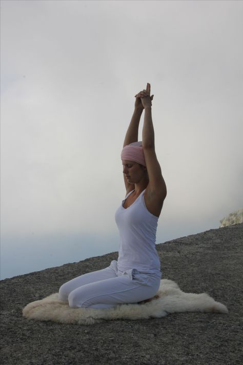 Position for Sat Kriya, a powerful Kriya which raises the Kundalini energy. Sat Kriya, Kundalini Kriya, Kirtan Kriya, Improve Personality, Kundalini Yoga Poses, Radiant Woman, Yoga Shoot, Kundalini Meditation, Kundalini Energy