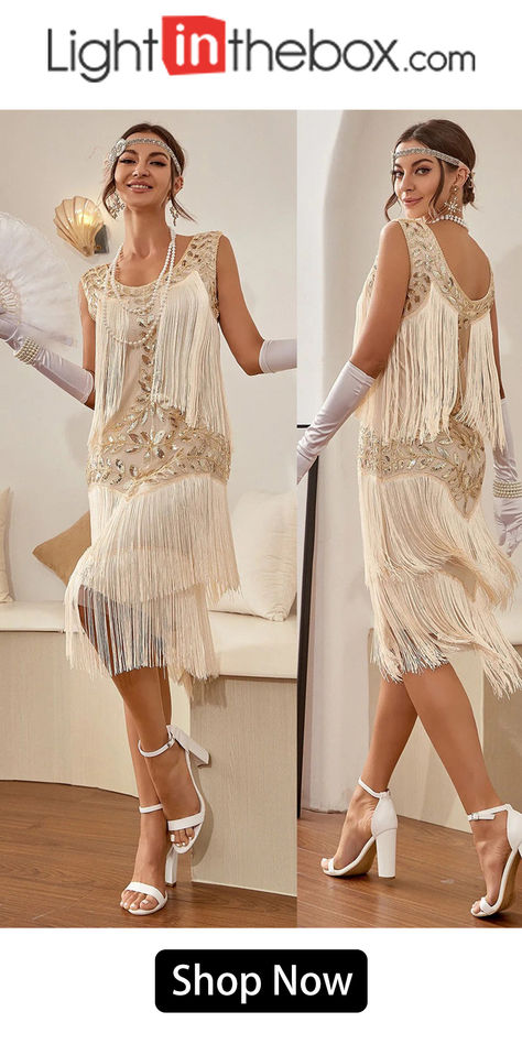 Retro Vintage Roaring 20s 1920s Flapper Dress Dress Outfits Flapper Headband The Great Gatsby Women's Sequins Tassel Fringe Cosplay Costume Christmas Halloween Party / Evening Dress #9700289 Costume Party Flapper Dress With Fringe, Fitted Art Deco Flapper Dress For Costume Party, 1920s Beaded Fringe Fitted Flapper Dress, Great Gatsby Party Outfit, Vintage Beaded Fringe Flapper Dress For Evening, Luxury Art Deco Flapper Dress With Sequins, Gatsby Party Outfit, Fringe Flapper Dress, Flapper Headband