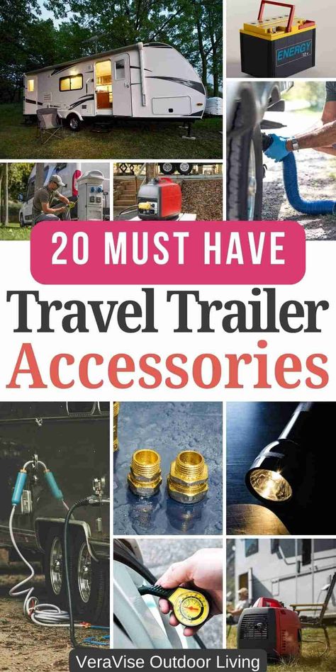 When you get your first RV travel trailer, I know it can be overwhelming trying to figure out all the must have RV accessories you will need. Don't worry, over time you will become a pro, but here's a list of travel trailer essentials you do need to purchase before your first camping trip with your new travel trailer. #rvliving #camping #musthaves Trailer Essentials, Camping Packing Hacks, Rv Packing List, Travel Trailer Accessories, Rv Checklist, First Camping Trip, Travel Trailer Living, Rv Gear, Must Have Accessories