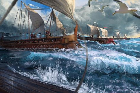 ArtStation - Naval Manoeuvers Pirate Ship Art, Sea Peoples, Old Sailing Ships, Speed Painting, Black Sails, Goth Decor, Islamic Paintings, Greek Art, Fantasy Concept Art