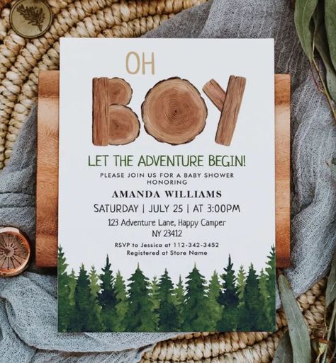 Adventure Baby Shower Boy, Outdoorsy Baby Shower, Camping Shower Ideas, Enchanted Forest Baby Shower, Baby Boy Sprinkle, Forest Baby Showers, Adventure Baby Shower, Baby Shower Theme Decorations, Baby Shower Woodland Theme