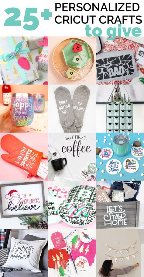 25 great Cricut gift ideas for the holiday season! Personalize these gift ideas with your Cricut for a meaningful gift to be remembered! || See Kate Sew #giftideas #cricut #cricutgifts #cricutcrafts #cricutdiyprojects #seekatesew Cricut Gift Ideas, Vinyle Cricut, Cricut Christmas Ideas, Cricut Birthday, Projets Cricut, Cricut Craft Room, Diy Cricut, Homemade Christmas Gifts, Cricut Creations