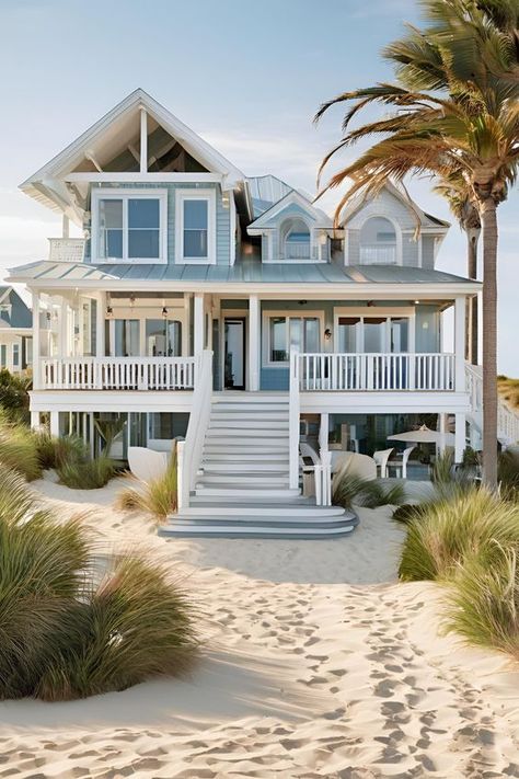 Explore dream beach house exterior for beach houses that capture the essence of seaside living. From ocean-inspired colors to airy layouts, these ideas make your home a coastal haven. Beach Cottage House Exterior, Small Cute Beach Houses, Outer Banks House Exterior, Costal House Exteriors Layout, Beach Cottages Coastal, Dream House Small Modern, White Beach Houses Exterior, Giant Beach House, Beach House Crafts