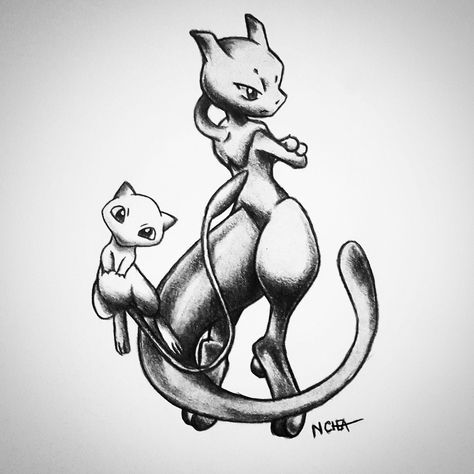 Mew and Mewtwo Mewtwo Drawing, Mewtwo Tattoo, Hard Tattoos, Mew And Mewtwo, Pokemon Mew, Pokemon 20, Pokemon Tattoo, Pokémon X And Y, Pokemon Games