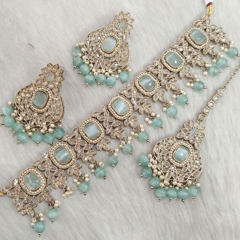 Blue Desi Jewelry, Punjabi Jewelry Traditional, Pastel Mehendi, Shaadi Jewelry, Eid Jewellery, Blue Jewellery Set, Blue Jhumka, Desi Jewellery, Trendy Silver Jewelry