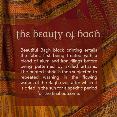 Distinctive & unique in character. Bagh Printing is a beautiful art form... a traditional hand block print technique is native to Bagh, Dhar district in Madhya Pradesh... Textile Pattern Design Fashion, Art Forms Of India, Clothing Fabric Patterns, Bagh Print, Indian Culture And Tradition, Draping Techniques, India Textiles, Website Business, Textile Prints Design