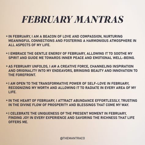 February 2024 Monthly Mantras Positive Change, Emotional Wellness, Inner Peace, Of My Life, Self Love, The Fosters, Affirmations, Bring It On