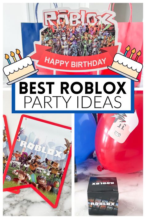 Roblox balloons and cake topper. Roblox Birthday Party Activities, Roblox Birthday Party Food Ideas, Birthday Roblox Party Ideas, Roblox Crafts For Kids, 8 Yr Birthday Party Ideas Boy, Roblox Bday Party Ideas, Roblox Birthday Party Games, Boys 9th Birthday Party Ideas, Roblox Party Ideas For Boys