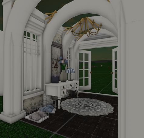 Bloxburg House Ideas Vintage Outside, European Bloxburg House, Guest House Bloxburg, Bloxburg Windows Ideas, Bloxburg House Entrance Ideas Inside, Bloxburg Conservatory, Vintage Bedroom Ideas Bloxburg, Azria Bloxburg, Bloxburg Mansion Entryway