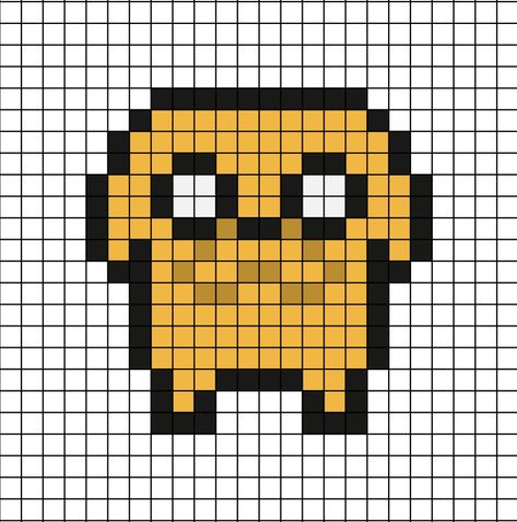 A pixel art template of Jake the dog from Adventure Time the T-V program (show for Americans). Dog Pixel Art, Adventure Time Drawings, Jake Adventure Time, Jake The Dog, Easy Pixel Art, Pixel Art Templates, Pixel Drawing, Pixel Crochet, Pix Art