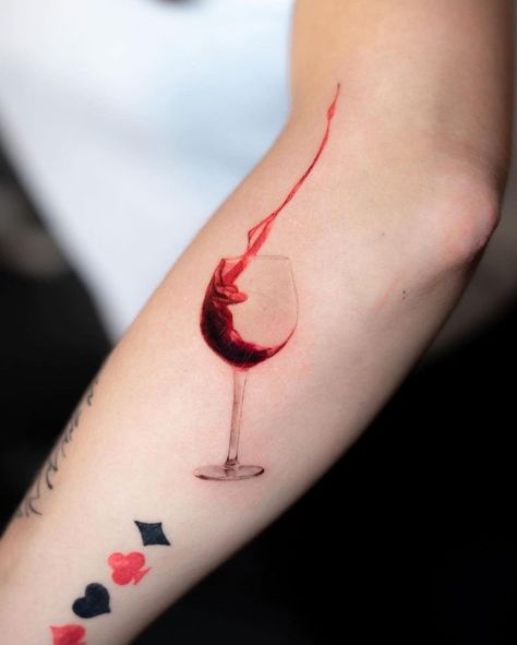 Wine Glass Tattoo, Cute Halloween Tattoos, Wine Tattoo, Peach Tattoo, Shadow Tattoo, Butterfly Wrist Tattoo, Tiny Heart Tattoos, Our Mindful Life, Small Chest Tattoos