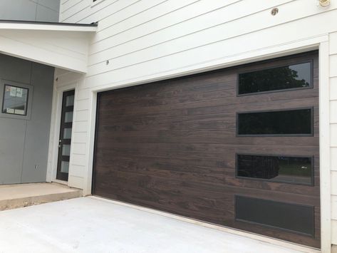 Dark Brown Garage Doors, Haas Garage Doors, Chi Garage Doors, Brown Garage Door, Black Garage Door, Garage Inspiration, Contemporary Garage Doors, Contemporary Garage, Single Garage Door