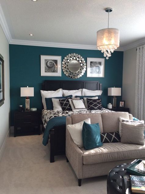 Teal Bedroom Ideas - VisionBedding Teal Bedroom Decor, Bedroom Teal, Teal Accent Walls, Teal Rooms, Teal Bedroom, Gold Bedroom, Bedroom Color Schemes, Couple Bedroom, Cosy Home