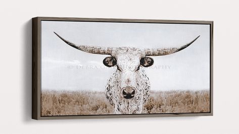 Western Minimalist, Design Effects, Western Wall Decor, Highland Cow Art, Longhorn Cow, Western Wall Art, Cow Pictures, Cow Canvas, Texas Longhorn