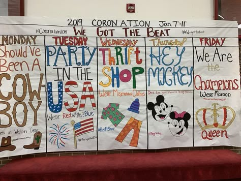 Superhero Pep Rally Posters, Highschool Homecoming Themes, Homecoming Traditions High School, Football Homecoming Themes, High School Homecoming Ideas, Homecoming Themes High School, Cheer Spirit Week Themes, Cheer Team Themes, Homecoming Spirit Week Themes