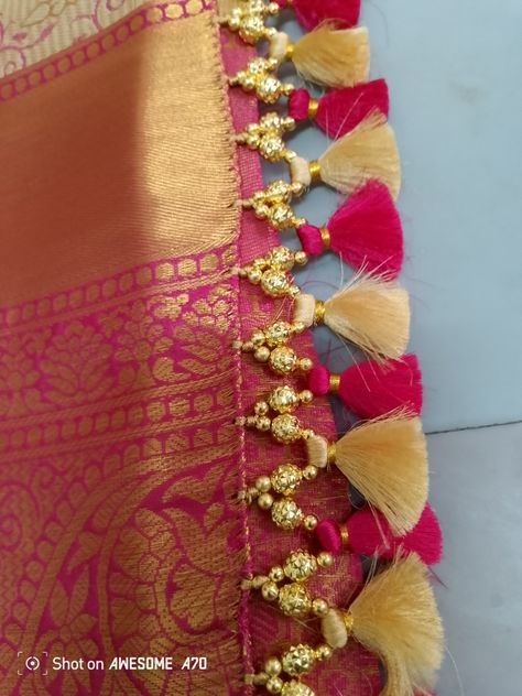 Saree Tassels Designs Latest With Beads, Simple Saree Kuchu Designs, Saree Tassels Designs Latest, Saree Kuchulu Latest Designs, Saree Kuchu Designs Latest, Simple Saree Kuchu, Saree Kuch, Saree Kuchulu, Saree Kuchu New Designs