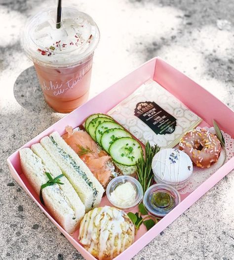 Morning Lavender OC on Instagram: “@sylvia.wakana enjoying her #afternoonteabox and #rosemilktea 😍 Tea boxes are still available for next weekend Aug 15-16! Order at…” Boxed Lunch Catering, Rose Milk Tea, Tea Picnic, Lunch Catering, Tea Boxes, Coconut Balls, Afternoon Tea Recipes, Morning Lavender, Rose Milk