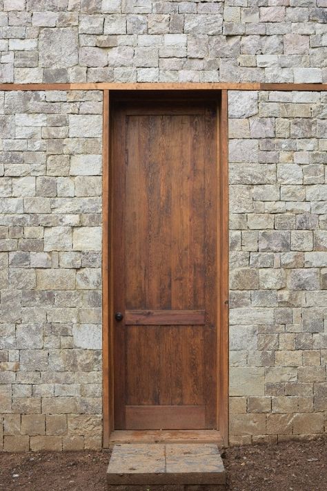 Gallery of Casa BGS / Alvaro Moragrega / arquitecto - 24 Stone Door, Standing Fireplace, Stone Cabin, Modern Entrance Door, Small Cabin, Facade Architecture, Brickwork, Stone House, Entrance Doors