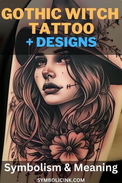 Dark Allure: The Gothic Witch Tattoo Explored + Designs #tattooideas #tattooideasforgirls #tattooideasforguys #womenstattoo #tattoodesign #tattoostyle Woman Reaper Tattoo, Witch Tattoo Men, Gothic Witch Tattoo Designs, Gothic Goddess Tattoo, Gothic Tattoos For Women Dark Beauty, Gothic Witch Tattoo, Hecate Goddess Tattoo Design, Witchy Tattoos For Women, Dark Gothic Tattoo Ideas