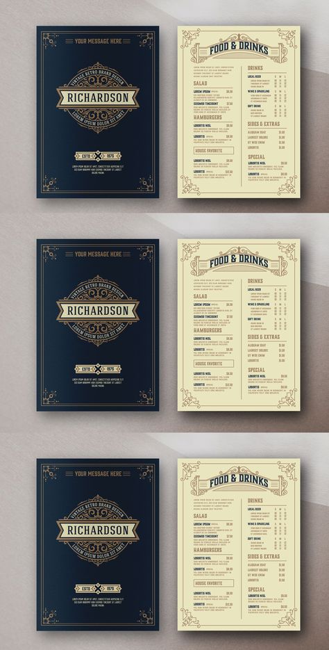 Restaurant Menu Layout with Ornament on Behance  Restaurant Menu Layout with Ornament Add your own text and images and global color swatches for quick customization CMYK color All free adobe Fonts (free with adobe subscription) The zip include: illustrator template and photoshop editable Behance Restaurant, Resturant Menu, Menu Engineering, Menu Design Layout, Menu Sans Gluten, Menu Card Design, Adobe Fonts, Menue Design, Menu Layout