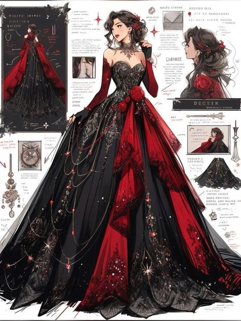 Victorian Dress Gown, Dress References, Villain Dresses, Fantasy Design, Anime Head, Stunning Prom Dresses, Fantasy Dresses, Fashion Drawing Dresses, Drawing Anime Clothes