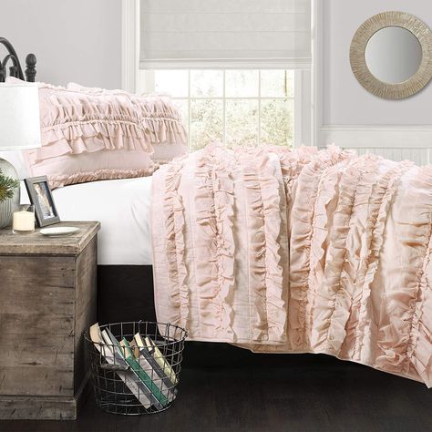 Amazon.com: Lush Décor Belle 4 Piece Ruffled Comforter Set with Bed Skirt and 2 Pillow Shams, King, Ivory : Home & Kitchen Ruffle Quilt, Shabby Chic Quilts, Girls Bedroom Makeover, Shabby Chic Bedroom Furniture, Big Girl Bedrooms, Chic Quilts, Estilo Shabby Chic, Lush Decor, Bob's Discount Furniture