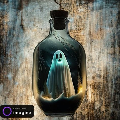 Ghost in a glass bottle Ghost In A Bottle, Glass Products, Halloween Ideas, Glass Bottle, Glass Bottles, Ghost, Art Inspiration, Halloween, Glass