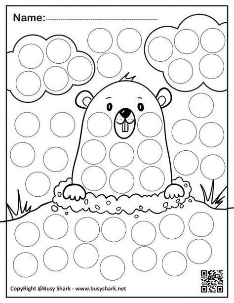 groundhog dot markers coloring page free printable for preschoolers, kindergarten and toddlers Groundhog Day Activity Preschool, Free Groundhog Day Printables Kids, Groundhog Day Coloring Pages Free, Groundhog Day Activities For Toddlers, Groundhog Day Coloring Pages, Groundhog Coloring Page, Groundhog Day Crafts For Kids Preschool, Preschool Groundhog Day Activities, Ground Hogs Day Crafts For Kids