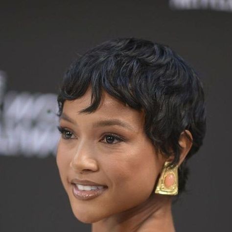 About Her on Instagram: "Pixie cut inspo courtesy of Karrueche Tran 🧚‍♀️" Pixie Wet Look, Short Women’s Pixie Cut, Karrueche Tran Short Hair, Halle Berry Hairstyles Pixie Cuts, Pixie Cut Round Face Black Women, Short Hair Fits, Step Cut Hairstyle Short Hair, Slick Pixie Cut, Cute Pixie Haircuts Black Women