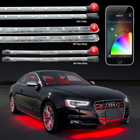 Smartphone app controlled LED accent lighting for your motorcycle. Comes with 28x24' Undeglow Tubes + 6x10' Interior Strips + 4x3ft Wheel Lights and plenty of accessories. 16 million color options and music sync. Under Glow Car, Accent Car, Led Accent Lighting, Interior Led Lights, Italian Interior Design, Accent Light, Car Accessories For Girls, Car Led Lights, Led Tubes