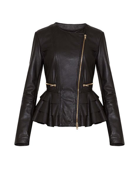 La Fashionelle: Max&Co Peplum Leather Jacket, Indian Sari Dress, Casual Leather Jacket, Leather Jacket Style, Cute Jackets, Black Leather Jacket, Leather Jackets Women, Primavera Estate, Leather Fashion