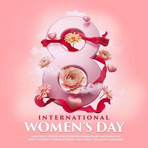 Happy international womens day flyer and... | Premium Psd International Womens Day Poster, Logo Sketch Design, Red Screen, Brochures Design, Good Morning Motivation, 8th March, Day Template, International Days, Happy Woman Day