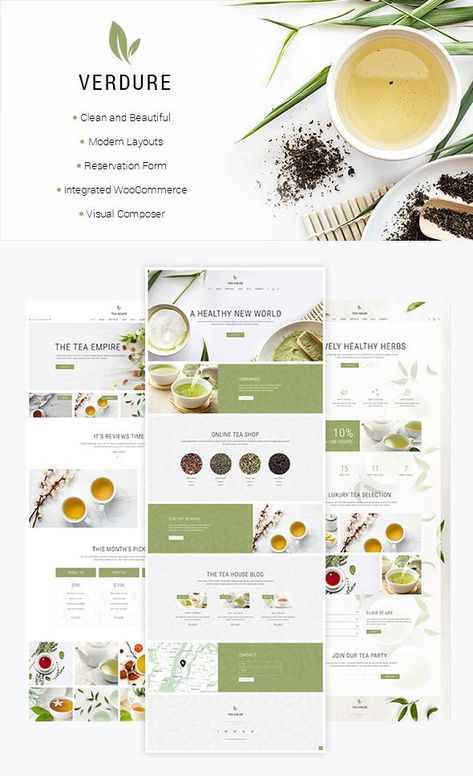 Organic Tea House and Shop WordPress Theme. A modern and responsive design website template with highly customizable options ideal for tea houses, cafes, restaurants, food stores, wineries, bistros, and more! SEO optimized web design. #WordPress #cafe #tea #restaurant #eCommerce #woocommerce #healthy #beverage #herbal #organic #drink #store #shop #retail #vibrant #colorful #artistic #responsivedesign #wordpresstheme #websitedesign #webdesign Responsive Design Website, Tea Restaurant, Tea Houses, Coffee Shop Business, Herb Shop, Restaurant Themes, Tea Store, Wordpress Ecommerce, Healthy Herbs