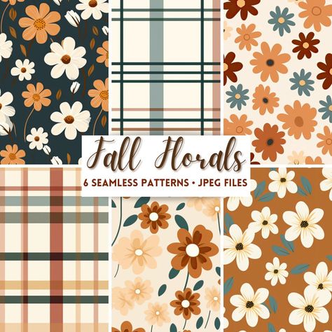 Embrace the beauty of autumn with our Fall Floral Digital Seamless Pattern Collection. This enchanting pack features six captivating patterns inspired by the rich and warm colors of the fall season. Each pattern is meticulously crafted, showcasing the intricate details and elegant charm of fall design. Perfect for a variety of creative projects, including digital paper crafts, seasonal designs, cozy quilts, and cozy-themed creations, these seamless patterns add a touch of rustic beauty and warmt Fall Surface Pattern Design, Fall Floral Pattern, Autumn Fabric Prints, Autumn Surface Pattern, Fall Digital Paper, Thanksgiving Seamless Pattern, Fall Seamless Pattern, Autumn Patterns, Autumn Seamless Pattern