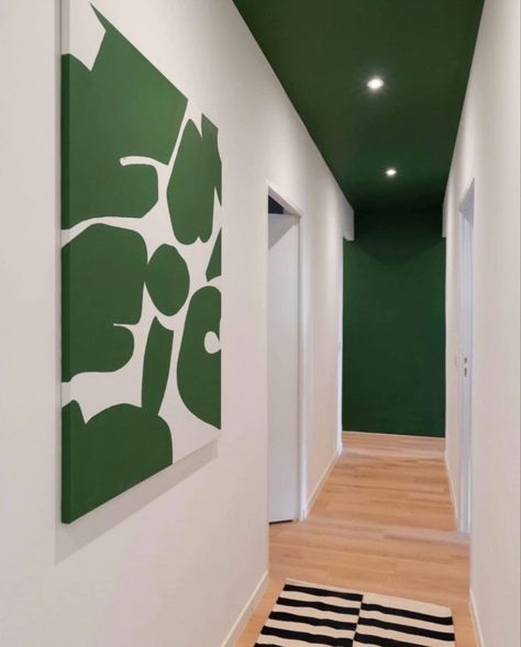 Sometimes simple makes a statement all by itself… #hallway #green #modern #moderndecor #simplicity Green Hallway Ideas, Earthy Home Decor, Green Hallway, Accent Wall Colors, Earthy Home, Home Hall Design, Hallway Designs, Hall Design, Hallway Decorating