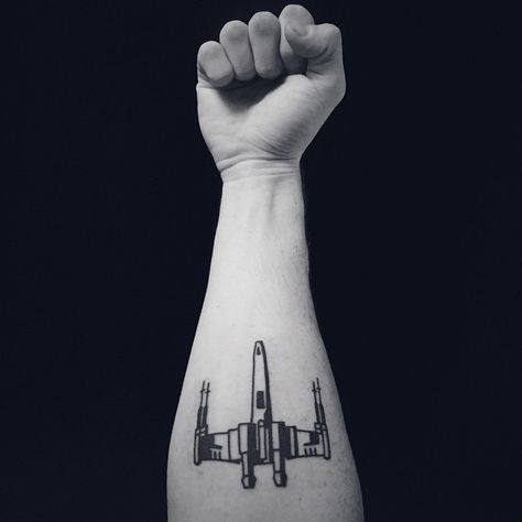 X Wing Tattoo, R2d2 Tattoo, Nerdy Tattoos, Inner Forearm Tattoo, Wing Tattoo Designs, Omerta Tattoo, Geek Tattoo, Wing Tattoo, Star Wars Tattoo