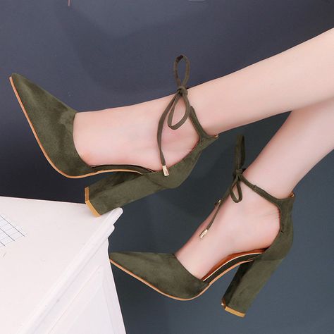 Women Pointed Large Size High Heeled Sandals High Heel Shoes Elegant, Business Heels, Kasut Tumit Tinggi, Hak Tinggi, Heels With Ankle Strap, Ankle Strap Chunky Heels, Thick Heel Shoes, High Heels Classy, Party High Heels