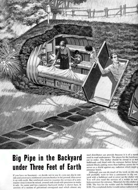 1961- fallout shelter #2 | atomic-annhilation.blogspot.com/ | Flickr Fall Out Shelter, Underground Survival Shelters, Survival Projects, Underground Shelter, Fallout Shelter, Storm Shelter, Underground Bunker, Building A Fence, Apocalypse Survival