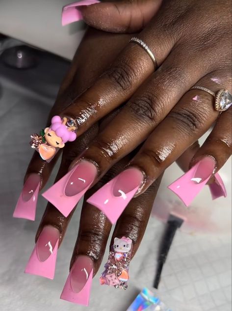 Pink Glitter Duck Nails, Duck Nails Long, Ashley Murphy, Spring Acrylic Nails, Duck Nails, Diy Acrylic Nails, Long Nail Designs, Colored Acrylic Nails, Dope Nail Designs