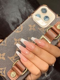 French Tip Nails Coffin Long, Long Coffin Nail Designs, Long French Nails, Acrylic Nails Almond Shape, Basic Nails, French Tip Acrylic Nails, Casual Nails, French Acrylic Nails, Nails Only