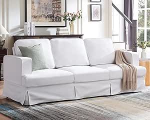 AMERLIFE Sofa, 89 inch Slipcovered Couch, 3 Seater Sofa Comfy Couch for Living Room Office, Linen White Couch Couch 3 Seater, Sofa Comfy, White Couch, Couch For Living Room, White Couches, Washable Sofa, Modern Couch, Slip Covers Couch, Comfy Couch