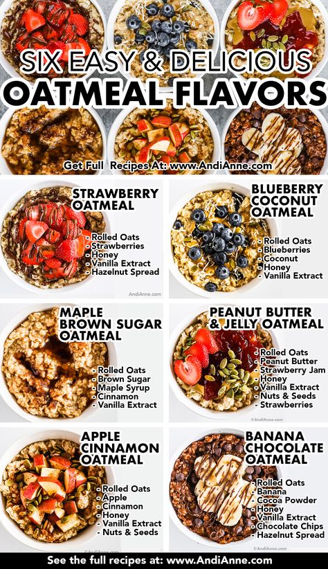 Breakfast just got easier with this collection of 6 simple, delicious and healthy oatmeal recipes! Perfect for single servings or breakfast for the whole family - everyone can use their favorite flavor to make a delicious bowl of oatmeal. Which flavor is your favorite? Oatmeal Flavors, Delicious Oatmeal, Bowl Of Oatmeal, Healthy Oatmeal Recipes, Oat Recipes Healthy, Breakfast Oatmeal Recipes, Overnight Oats Recipe Healthy, Easy Oatmeal, Oats Recipe