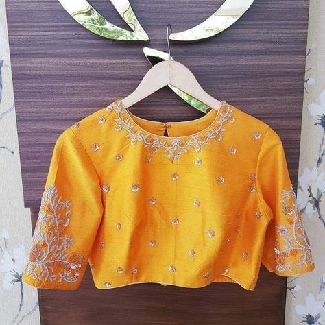 Elegant Mustard Yellow Zardosi Party Wear Blouse – Starting at ₹2600! Elevate your festive wardrobe with our Mustard Yellow Zardosi Party Wear Blouse, a true blend of traditional charm and contemporary elegance. Priced at ₹2600 for unstitched and ₹3150 for stitched, this blouse features luxurious zardosi embroidery perfect for weddings, festivals, and special occasions. ✨ Sizes and design details can be customized to your preference! ✨ 📞 For inquiries and orders, contact us at 96404 90158.... Simple Blouses, Zardosi Embroidery, Maggam Work Designs, Fashionable Saree Blouse Designs, Blouse Embroidery, Heavy Work, Half Saree Designs, Hand Work Blouse, Saree Blouses