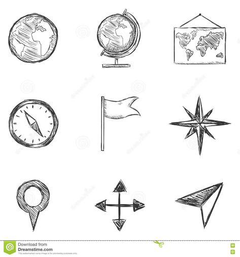 Illustration about Vector Set of Isolated Sketch Geography and Navigation Icons. Illustration of doodle, pictogram, lines - 77248861 Geography Doodle Art, History Drawings Aesthetic, Geography Icon Aesthetic, History Doodles Easy, Project For Geography, Doodles For History, Map Doodle Simple, History Related Drawings, Geography Aesthetic Drawing