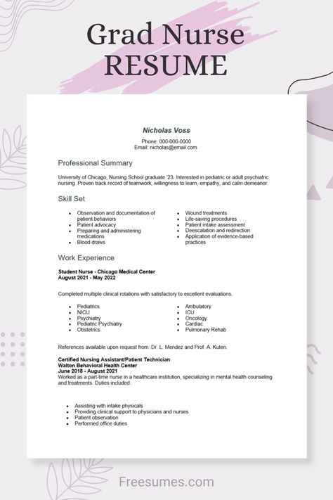 Keep reading for a new grad nurse resume example and some great writing tips. New Grad Nurse Job Announcement, Nurse Resume, New Grad Nurse Interview Questions, Nursing Student Resume, New Grad Nurse Time Management, New Grad Nurse Resume, New Grad Nursing Resume, Nursing Resume Examples, Registered Nurse Resume Examples