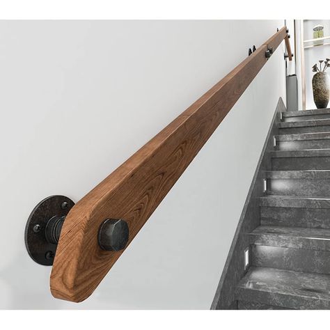 Professional Non-Slip Wood Handrails for Indoor Stairs, Rustic Industrial Wooden Handrail Complete Kit, Wall Mounted Stairs Banister Rail Home Lofts Deck Corridor Support Rod (Size : 2ft/60cm) : Amazon.ca: Tools & Home Improvement Stairs Rustic, Wooden Staircase Railing, Indoor Stair Railing, Wooden Handrail, Banister Rails, Painting Stairs, Railings Stairs, Stairs Home, Indoor Stairs