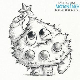 Chris Ryniak, Morning Scribbles, Christmas Drawing Ideas, Christmas Cards Drawing, Xmas Drawing, Cute Monsters Drawings, Christmas Drawings, Monster Drawing, Tree Sketches