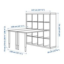 IKEA - KALLAX, Workstation, white, , You can use the furniture as a room divider because it looks good from every angle.Pre-drilled holes for legs, for easy assembly.You can choose the height of your work surface, between 23⅝-35⅜&quot;, with the height adjustable legs.The table can be moved across the floor without worry because the plastic feet protect against scratching.You can use the connection fixture to attach any non-glass table top in our range to a KALLAX shelf unit.The conne... Kallax Workstation Ideas, Kallax Workstation, Ikea Kallax Desk, Kallax Desk, Ikea Linnmon, Kallax Shelf Unit, Kallax Hack, Hack Ikea, Kallax Shelf