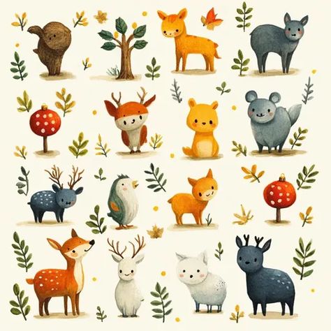 ↑↑↑ Larger size on website 🔸 The image is a whimsical illustration of various forest animals and plants, done in a watercolor sty Photo Water, Animals And Plants, Whimsical Watercolor, Forest Illustration, Animal Activities, Types Of Animals, Simple Photo, Whimsical Illustration, Small Photos